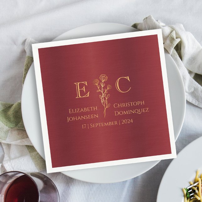 Servilleta De Papel Mínimo Floral Monogramado Metalizado Boda de Oro R (Subido por el creador)