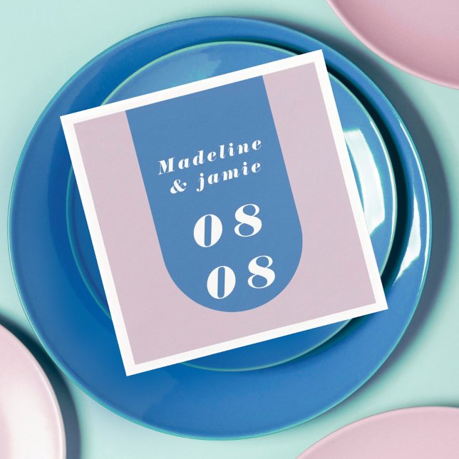 Servilleta De Papel Mínimo Moderno Arco Retro Azul y Purple Negrita Fe (Minimal Modern Retro Arch Blue & Purple Bold Date Napkins)
