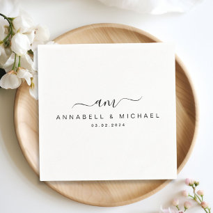 Servilleta De Papel Mínimo, monograma, letra de escritura a mano, Boda