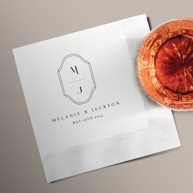 Servilleta De Papel Mínimo y elegante Boda de Monograma Blanco y Negro (Subido por el creador)