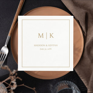 Servilleta De Papel Mínimo y elegante Boda de Monograma Blanco y Oro