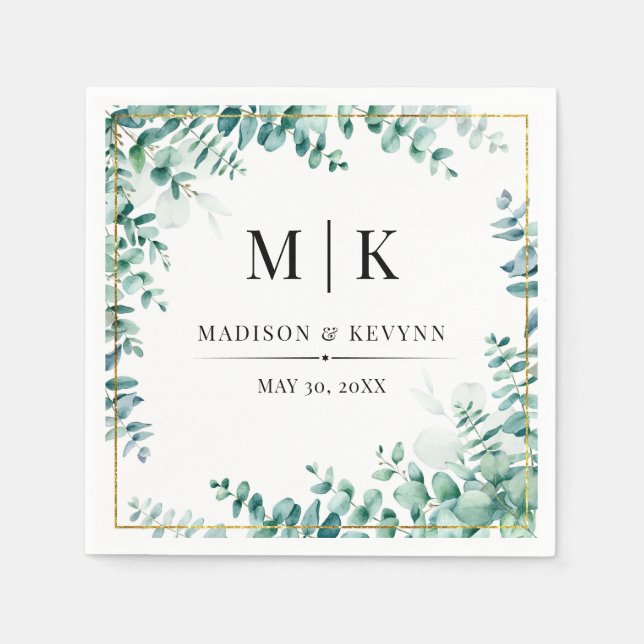 Servilleta De Papel Mínimo y Moda | Eucalyptus Boda Napkins (Anverso)