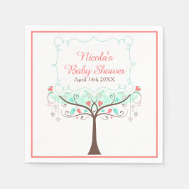 Servilleta De Papel Mint and Coral Floral Bird Baby Shower 