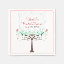 Servilleta De Papel Mint and Coral Floral Bird Bridal Shower 