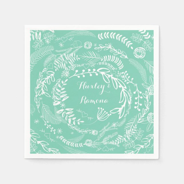 Servilleta De Papel Mint Chalkboard Floral Garland (Anverso)