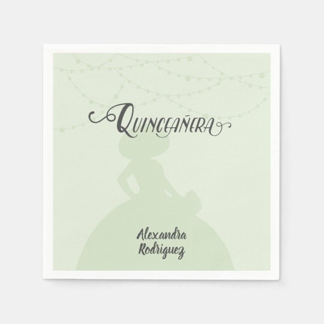 Servilleta De Papel Mint Green Charro Silhouette Quinceanera (Anverso)