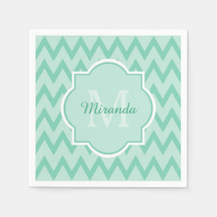 Servilleta De Papel Mint Green Chevron Zigzag Nombre y Monograma