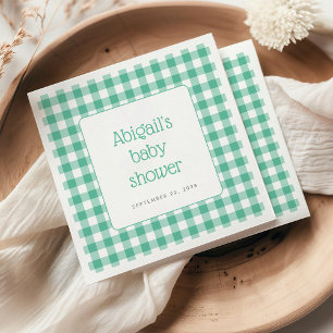 Servilleta De Papel Mint Green Gingham Check Rustic Baby Shower