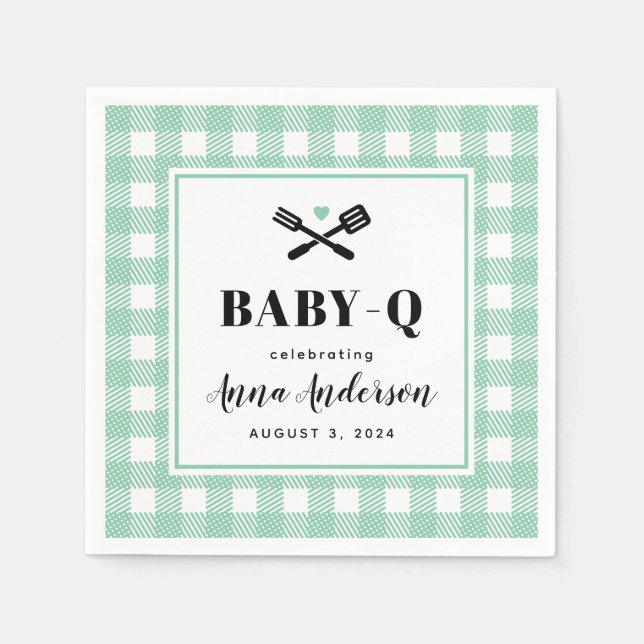 Servilleta De Papel Mint Green Gingham Plaid Baby Q (Anverso)
