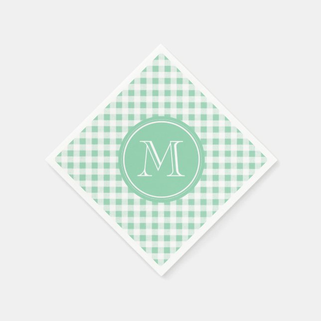 Servilleta De Papel Mint Green y White Gingham, su monograma (Borde)