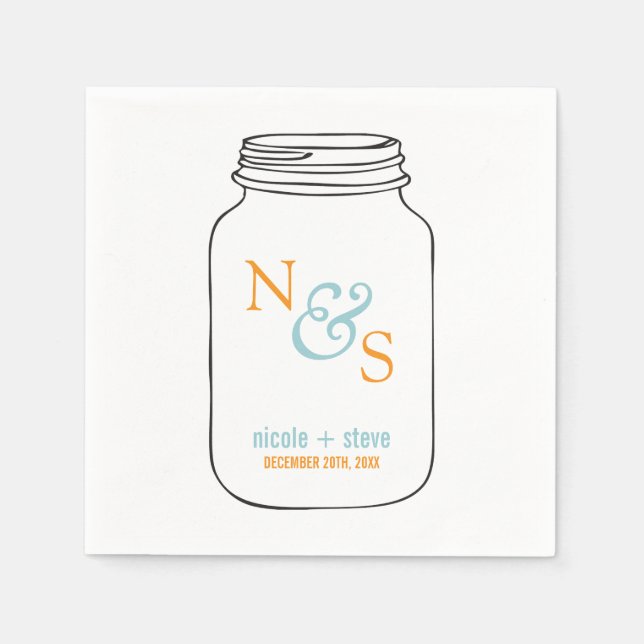 Servilleta De Papel Mint y Tangerine Mason Jar Monogramed Boda (Anverso)