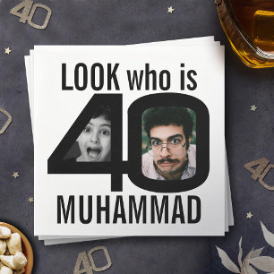 Servilleta De Papel Mira quién cumple 40 años 2 fotos fiesta negro