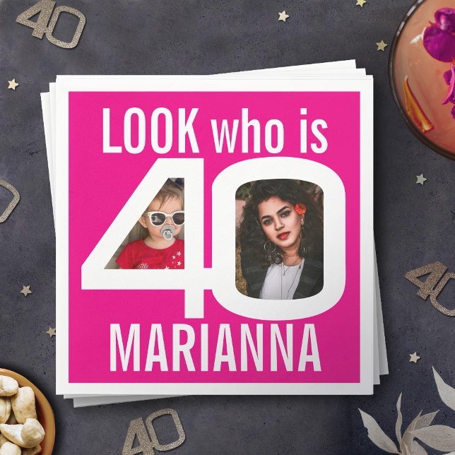 Servilleta De Papel Mira quién cumple 40 años 2 fotos fiesta rosa blan (Subido por el creador)