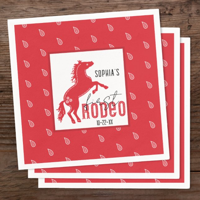 Servilleta De Papel Mis primeras toallas de cumpleaños de Rodeo - Cowb (Red 1st Rodeo Birthday Napkins)