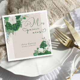 Servilleta De Papel Mis Quince Anos Emerald Green Floral Quinceanera