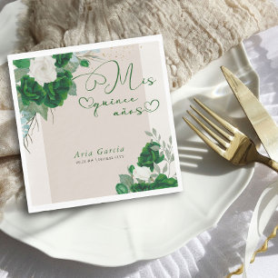 Servilleta De Papel Mis Quince Años Esmeralda Verde Floral Quinceanera