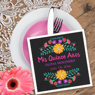 Servilleta De Papel Mis Quince Años Fiesta Mexicana Quincenera Negra