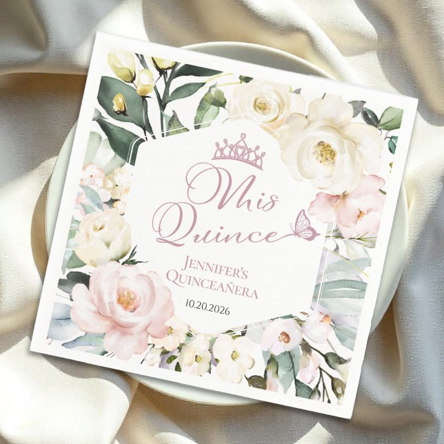 Servilleta De Papel Mis Quince | Marco floral Boho Quinceañera Napkins (Subido por el creador)