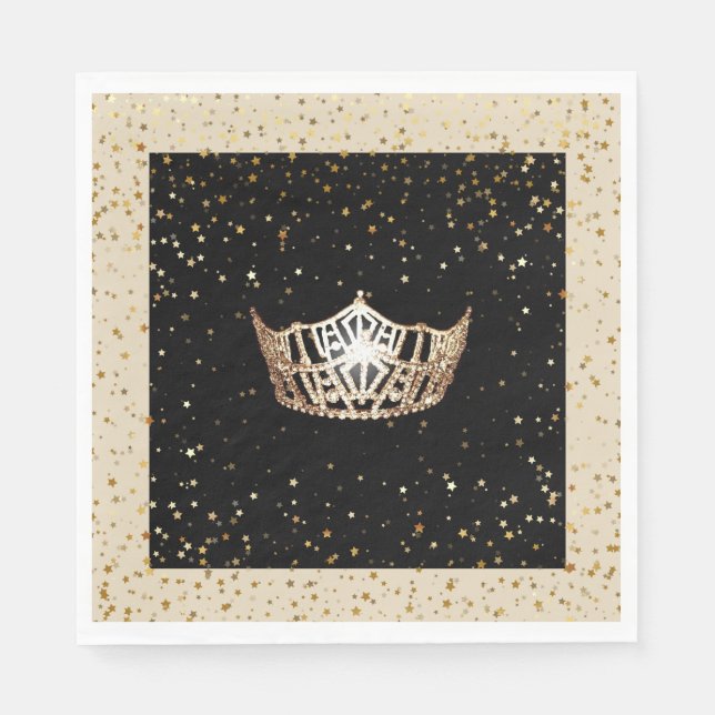 Servilleta De Papel Miss America Gold Crown Gold Stars Napkin (Anverso)
