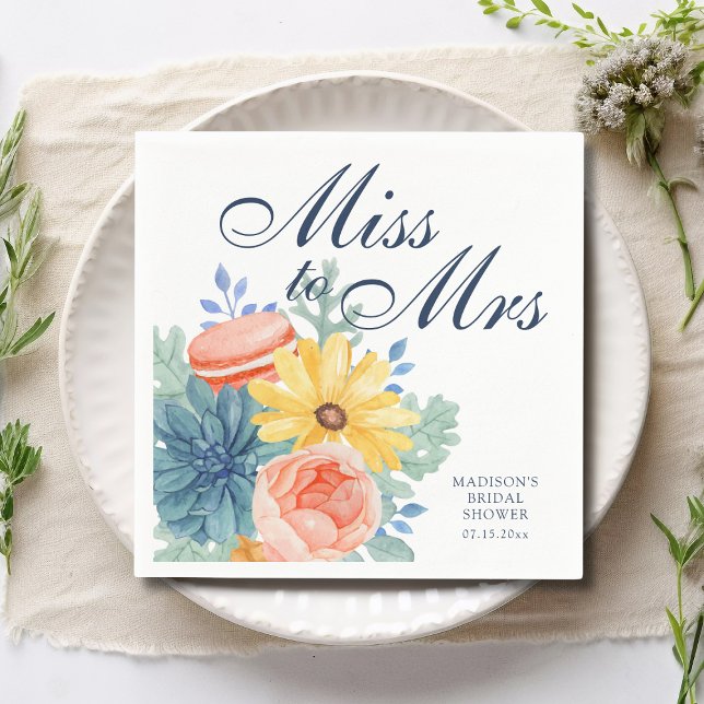 Servilleta De Papel Miss To Mrs Floral Succulent Macaron Bridal Shower (Subido por el creador)