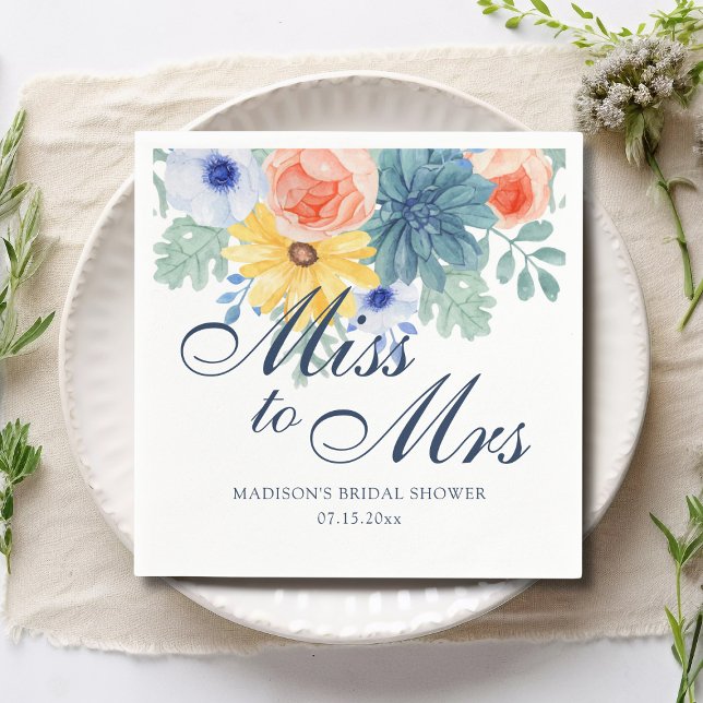 Servilleta De Papel Miss To Mrs Floral Succulent Macaron Bridal Shower (Subido por el creador)