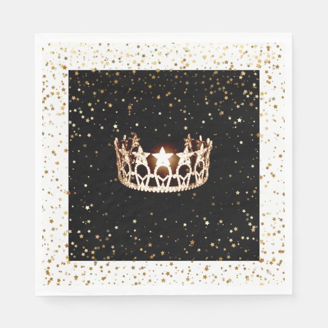 Servilleta De Papel Miss USA Gold Crown Gold Stars Napkin (Anverso)