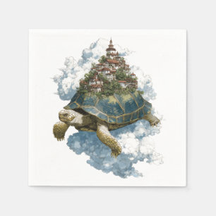 Servilleta De Papel Mítica tortuga en el cielo llevando una ciudad flo