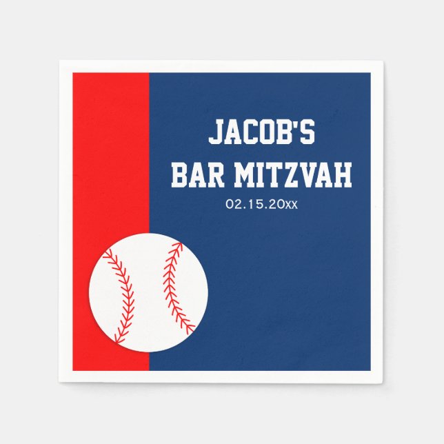 Servilleta De Papel Mitzvah, el bar rojo azul de béisbol (Anverso)