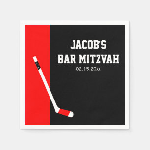 Servilleta De Papel Mitzvah, el bar rojo de hockey negro personalizado