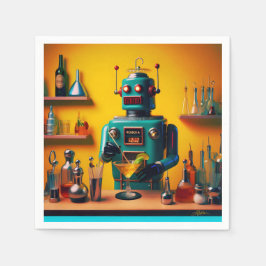 Servilleta De Papel Mixólogo de Robot Futurista Retro ROBIA 12J2