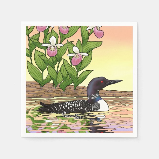 Servilleta De Papel MN State Bird Flower Lopper Lady Slipper (Anverso)
