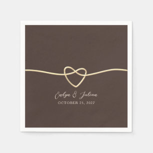 Servilleta De Papel Moca Marrón Oro Corazón Boda Elegante
