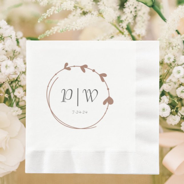Servilleta De Papel Mocha Boda Monograma de la Guirnalda Simple del Co (In Situ Wedding)