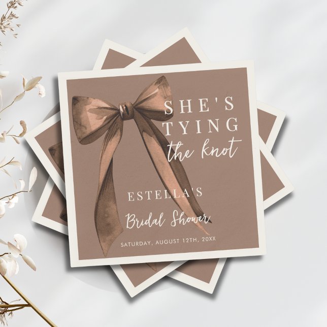 Servilleta De Papel Mocha Brown She's Tying The Knot Bow Bridal Shower (Subido por el creador)