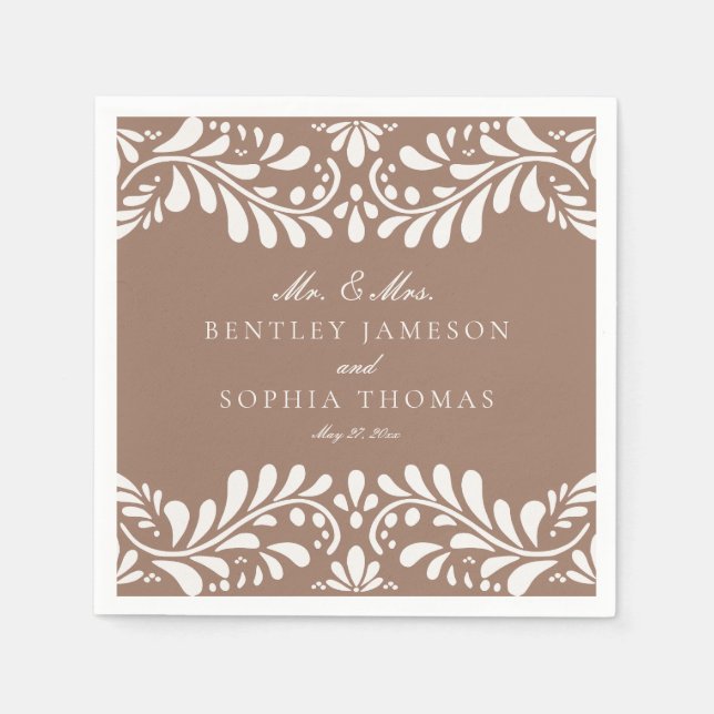 Servilleta De Papel Mocha Brown Talavera Tile Boda español de Fiesta (Anverso)