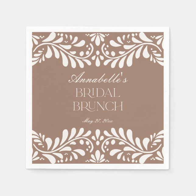 Servilleta De Papel Mocha Brown Talavera Tile Fiesta Bridal Brunch (Anverso)