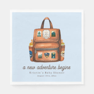 Servilleta De Papel Mochila de aventura + Baby Shower azul en botellas