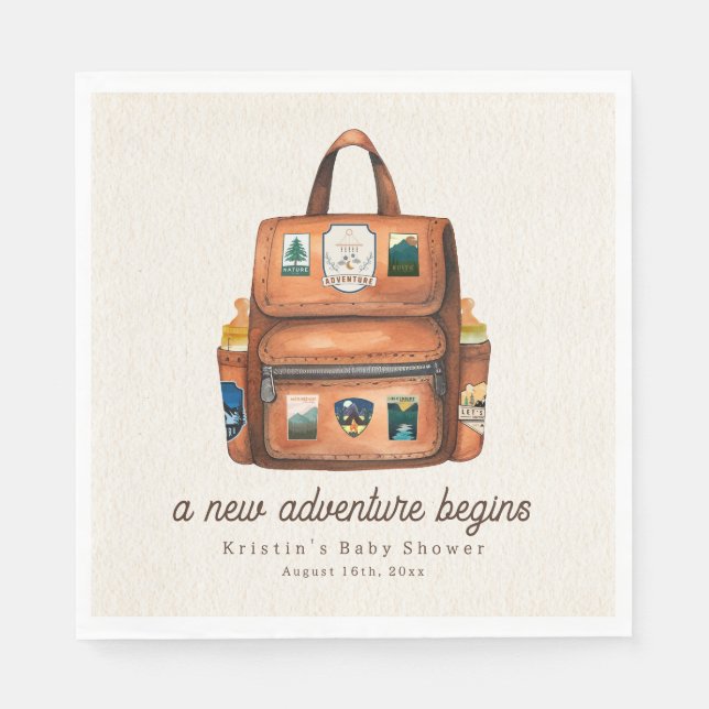 Servilleta De Papel Mochila de aventura + Botellas Woodland Baby Showe (Anverso)