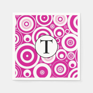 Servilleta De Papel Mod Círculos Retro Concéntricos Rosa y Blanco