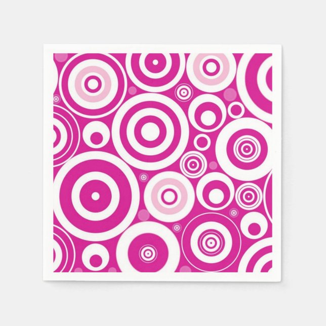 Servilleta De Papel Mod Círculos Retro Concéntricos Rosa y Blanco (Anverso)