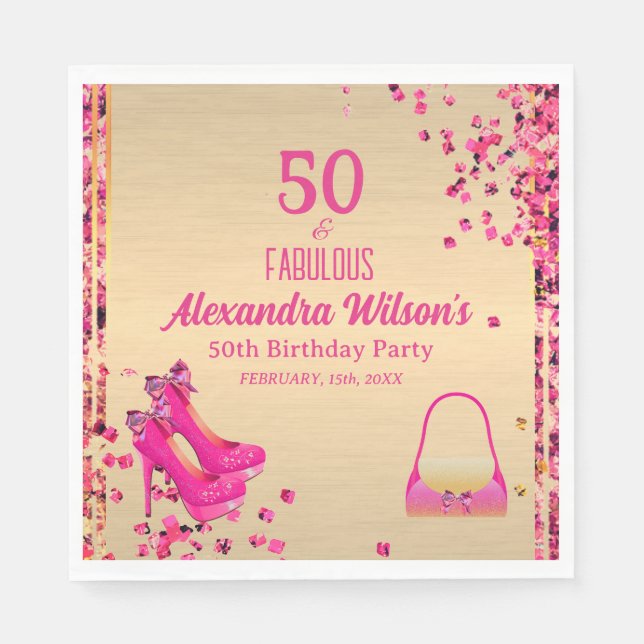 Servilleta De Papel Moda 50 y fabulosos tacones altos oro Purpurina ro (Anverso)