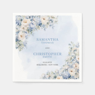 Servilleta De Papel Moda acuarela azul hidrangea flores blancas