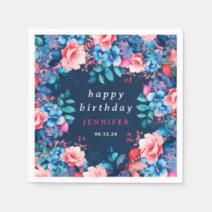 Servilleta De Papel Moda acuarela Floral Feliz cumpleaños Azul