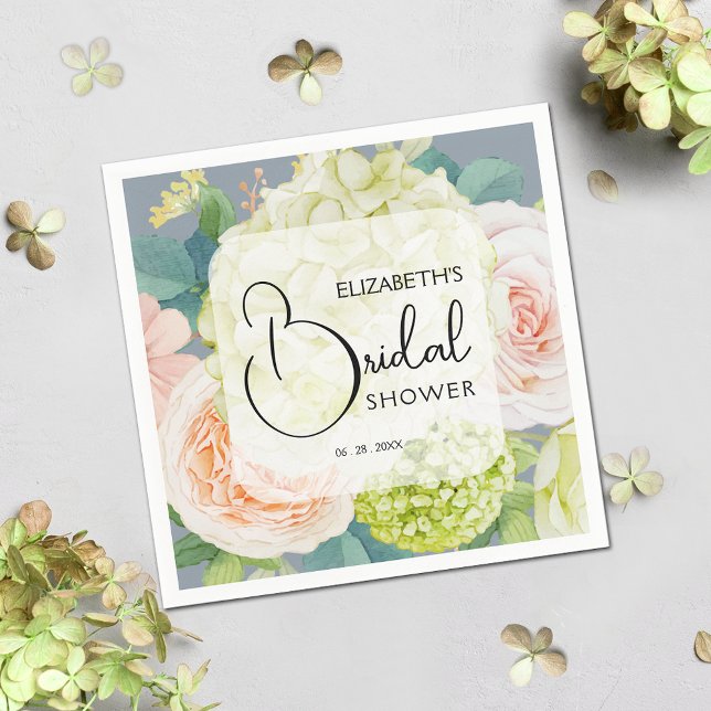 Servilleta De Papel Moda acuarela Florals Dusty Blue Bridal Shower (Bridal shower napkins 4.75" square)