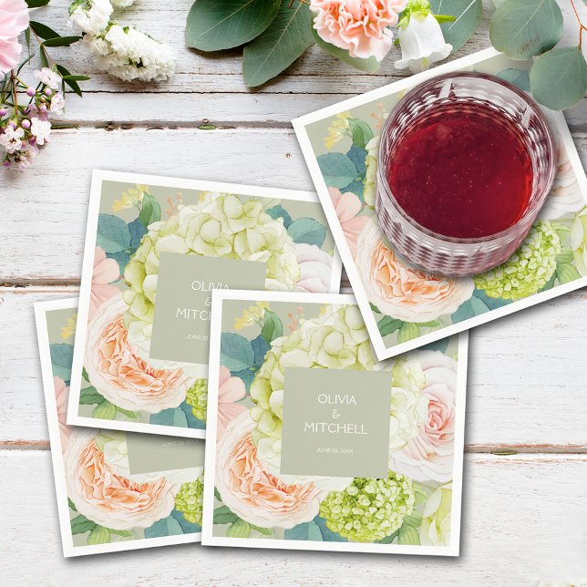 Servilleta De Papel Moda acuarela Florals Sage Green Napkins (Chic Watercolor Florals Sage Green Wedding Napkins)