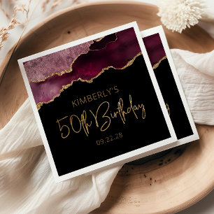 Servilleta De Papel Moda Agate Geode Burgundy Gold 50 cumpleaños