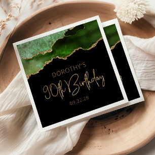 Servilleta De Papel Moda Agate Geode Green Gold 90th Birthday Party