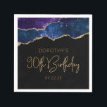 Servilleta De Papel Moda Agate Geode Starry Gold 90th Birthday Party<br><div class="desc">Estas servilletas glamorosas de papel de la fiesta de cumpleaños 90 de la moda presentan una imagen acuarela de un ágate geodésico en tonos morados y azules salpicado de estrellas brillantes y adornado con falsos purpurinas dorados. Las palabras "Cumpleaños 90" aparecen en un falso purpurina de oro en un tipo...</div>