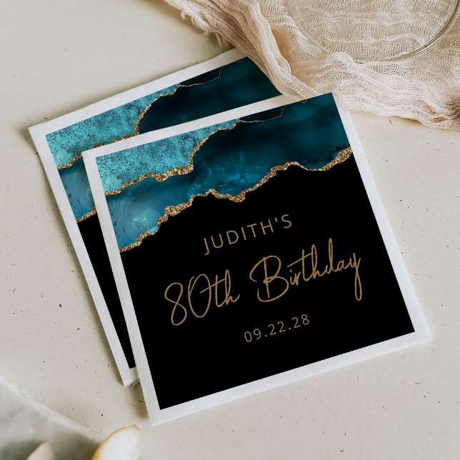 Servilleta De Papel Moda Agate Geode Verde azulada Gold 80th Birthday  (Subido por el creador)