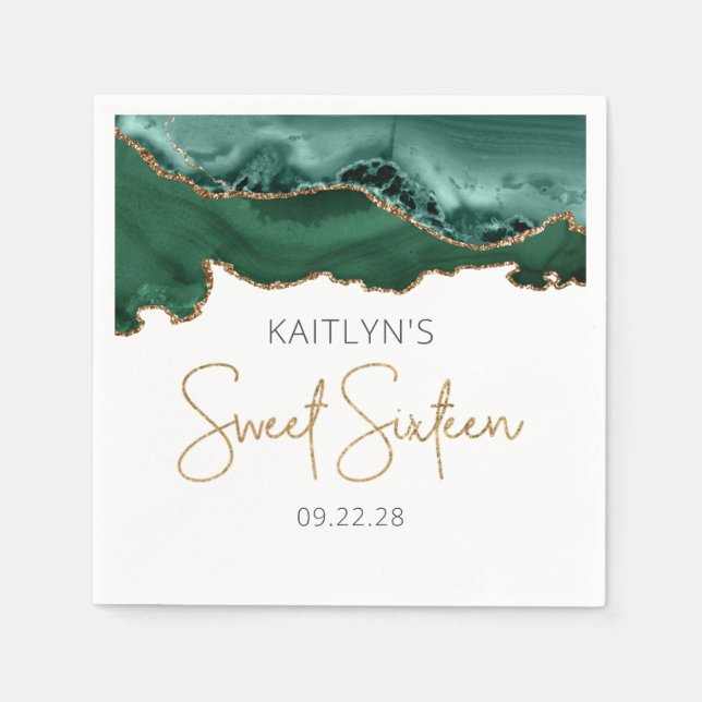 Servilleta De Papel Moda Agate Green Gold Sweet 16 cumpleaños (Anverso)
